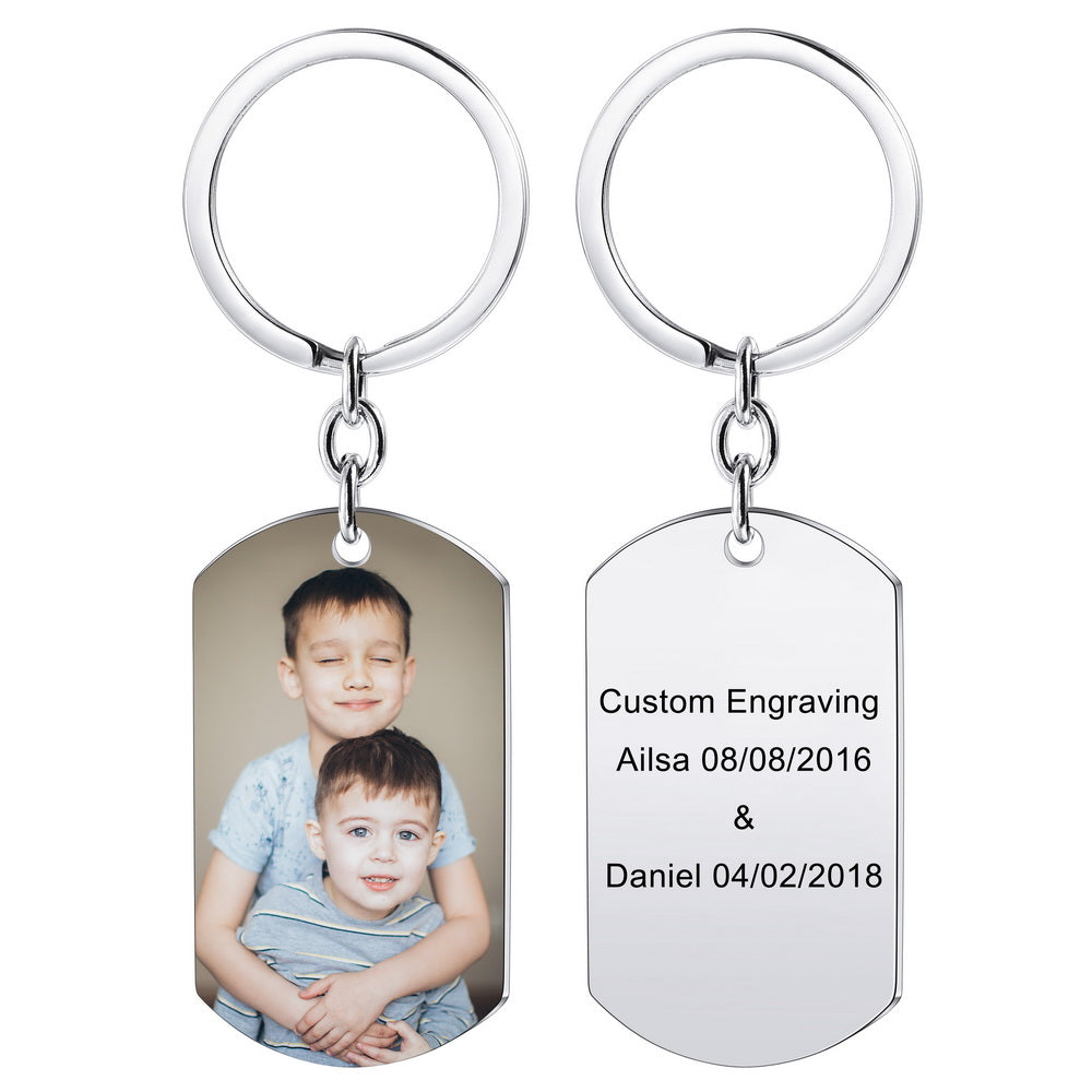 Custom Photo Dog Tag Key Chain in Stainless Steel-JUUR Personalized Jewelry