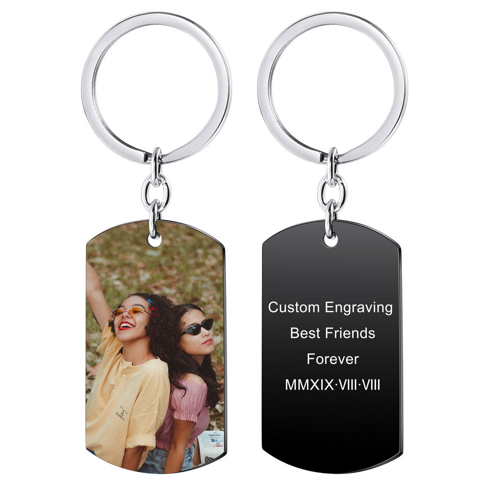 Custom Photo Dog Tag Key Chain in Stainless Steel-JUUR Personalized Jewelry