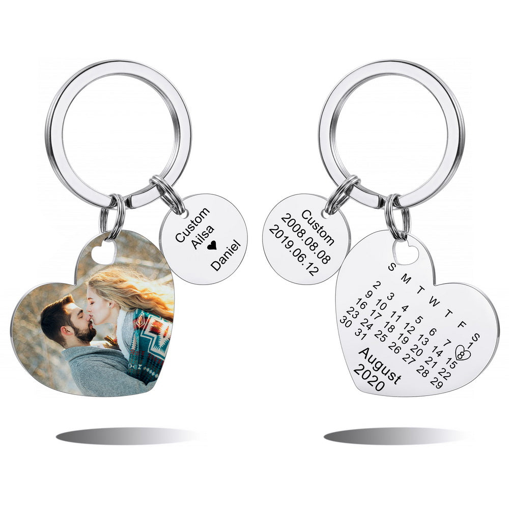 Personalized Photo Calendar Heart Keychain Gift For Couple-JUUR Personalized Jewelry