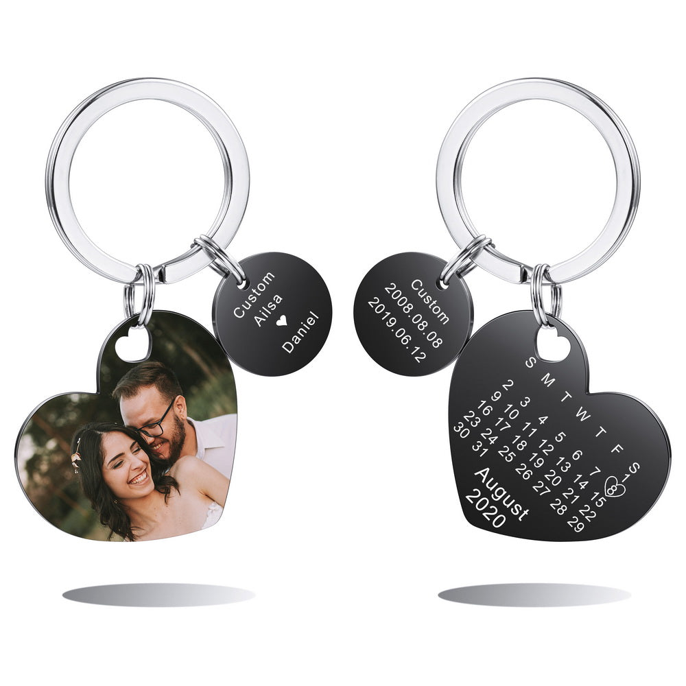 Personalized Photo Calendar Heart Keychain Gift For Couple-JUUR Personalized Jewelry