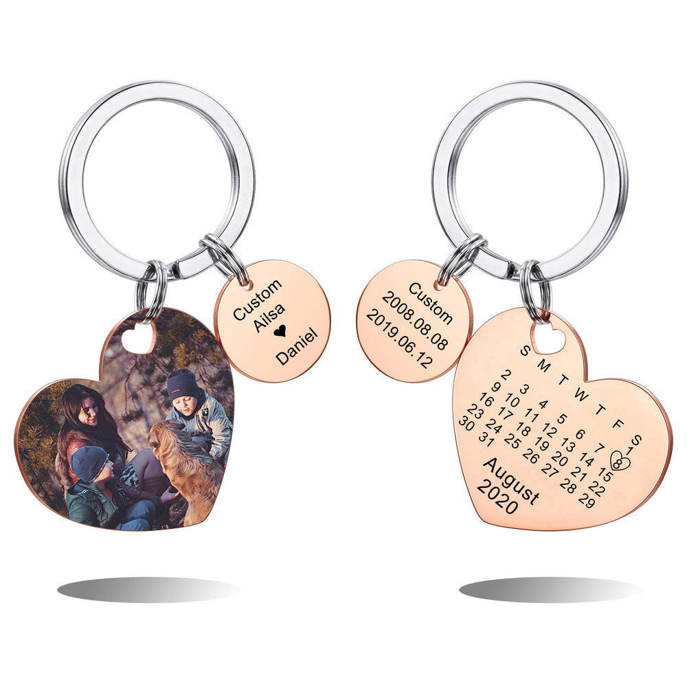 Personalized Photo Calendar Heart Keychain Gift For Couple-JUUR Personalized Jewelry