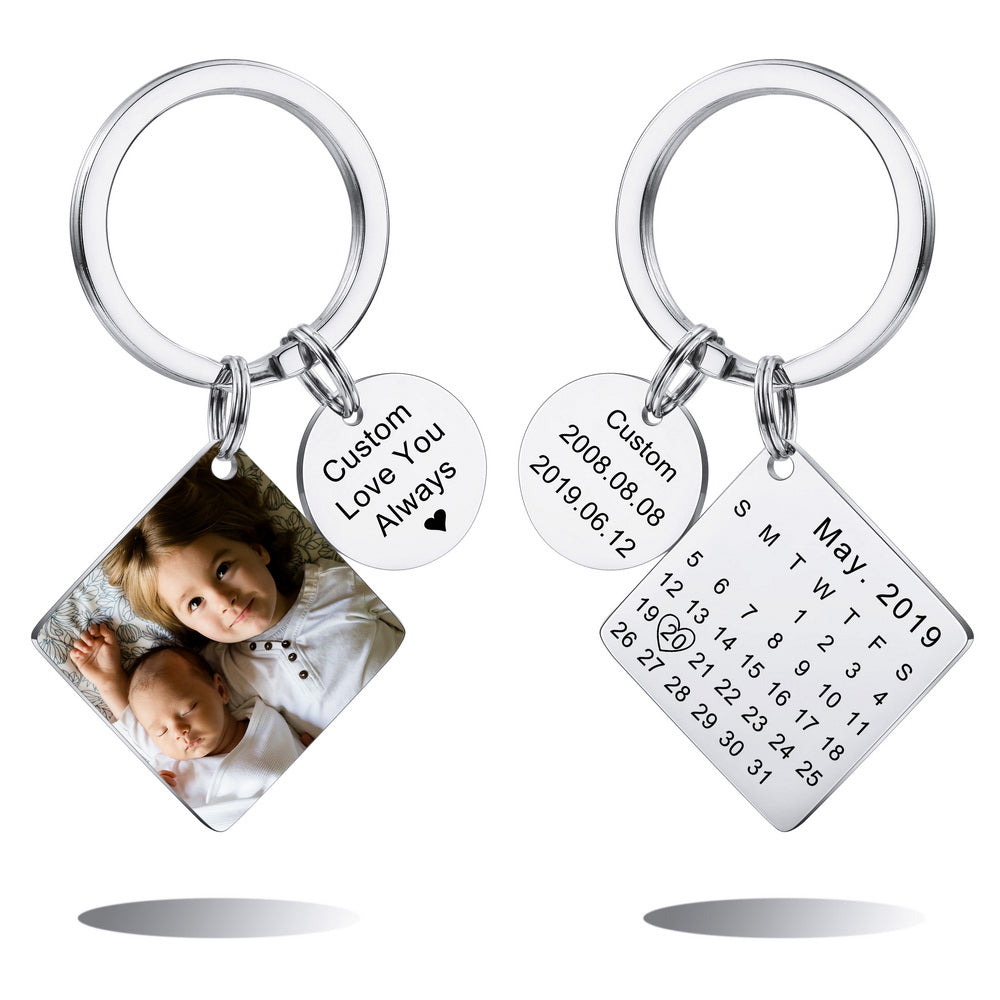 Personalized Photo Calendar Square-shaped Keychain Gift For Couple-JUUR Personalized Jewelry