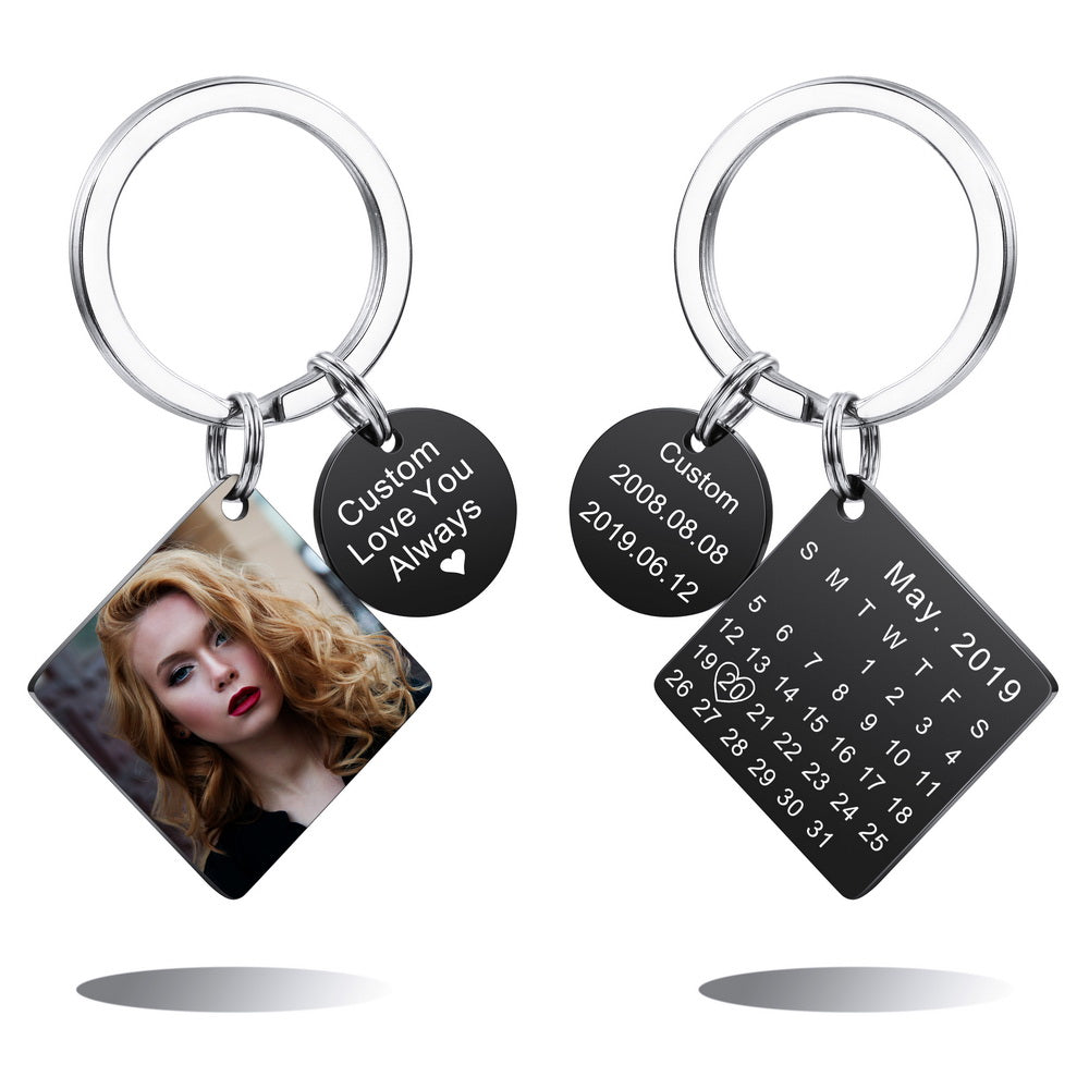 Personalized Photo Calendar Square-shaped Keychain Gift For Couple-JUUR Personalized Jewelry