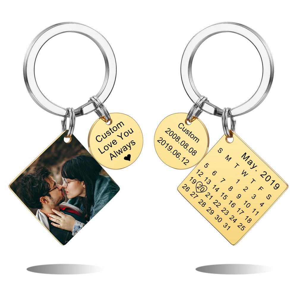 Personalized Photo Calendar Square-shaped Keychain Gift For Couple-JUUR Personalized Jewelry