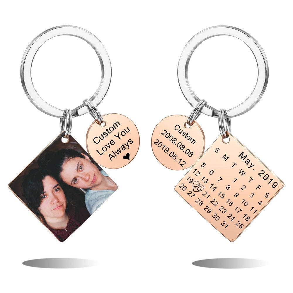 Personalized Photo Calendar Square-shaped Keychain Gift For Couple-JUUR Personalized Jewelry