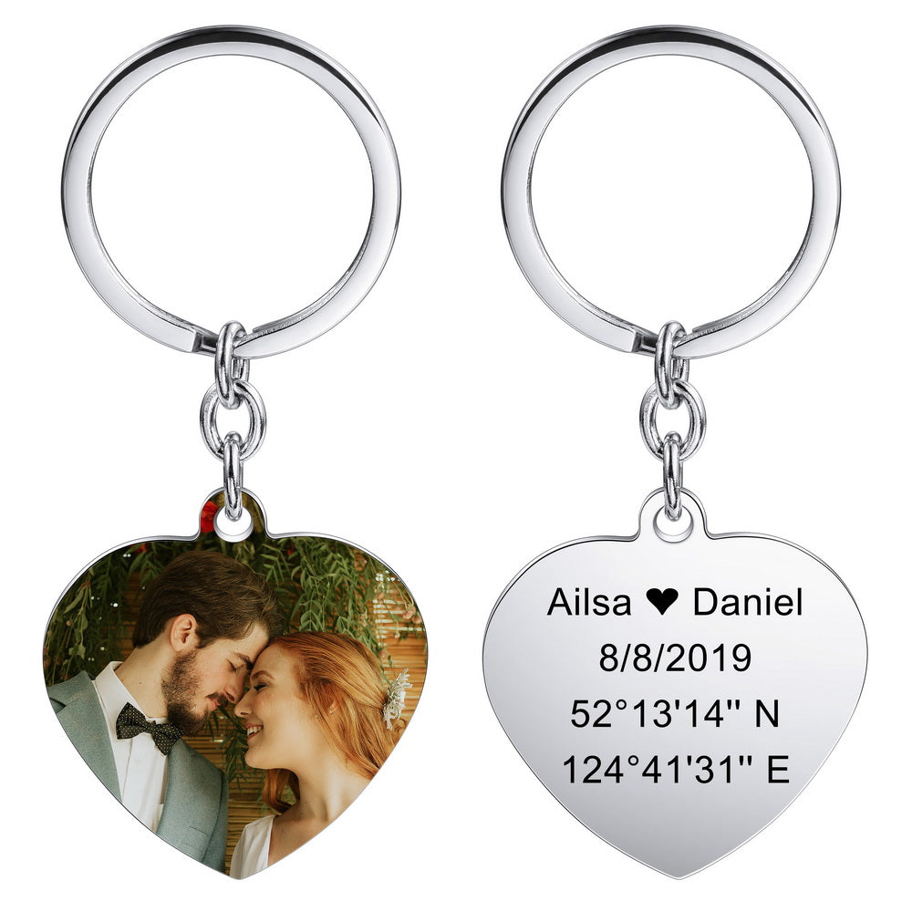 Custom Photo Heart Tag Key Chain in Stainless Steel-JUUR Personalized Jewelry