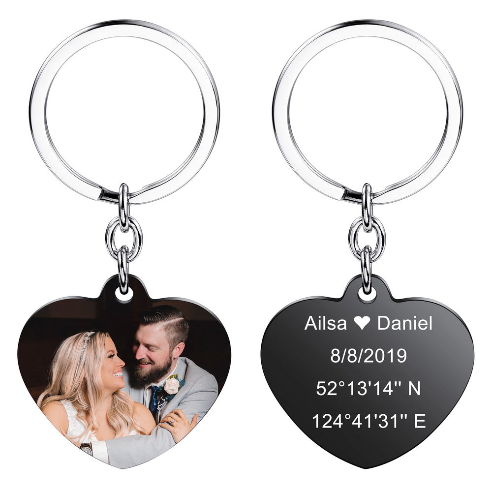 Custom Photo Heart Tag Key Chain in Stainless Steel-JUUR Personalized Jewelry