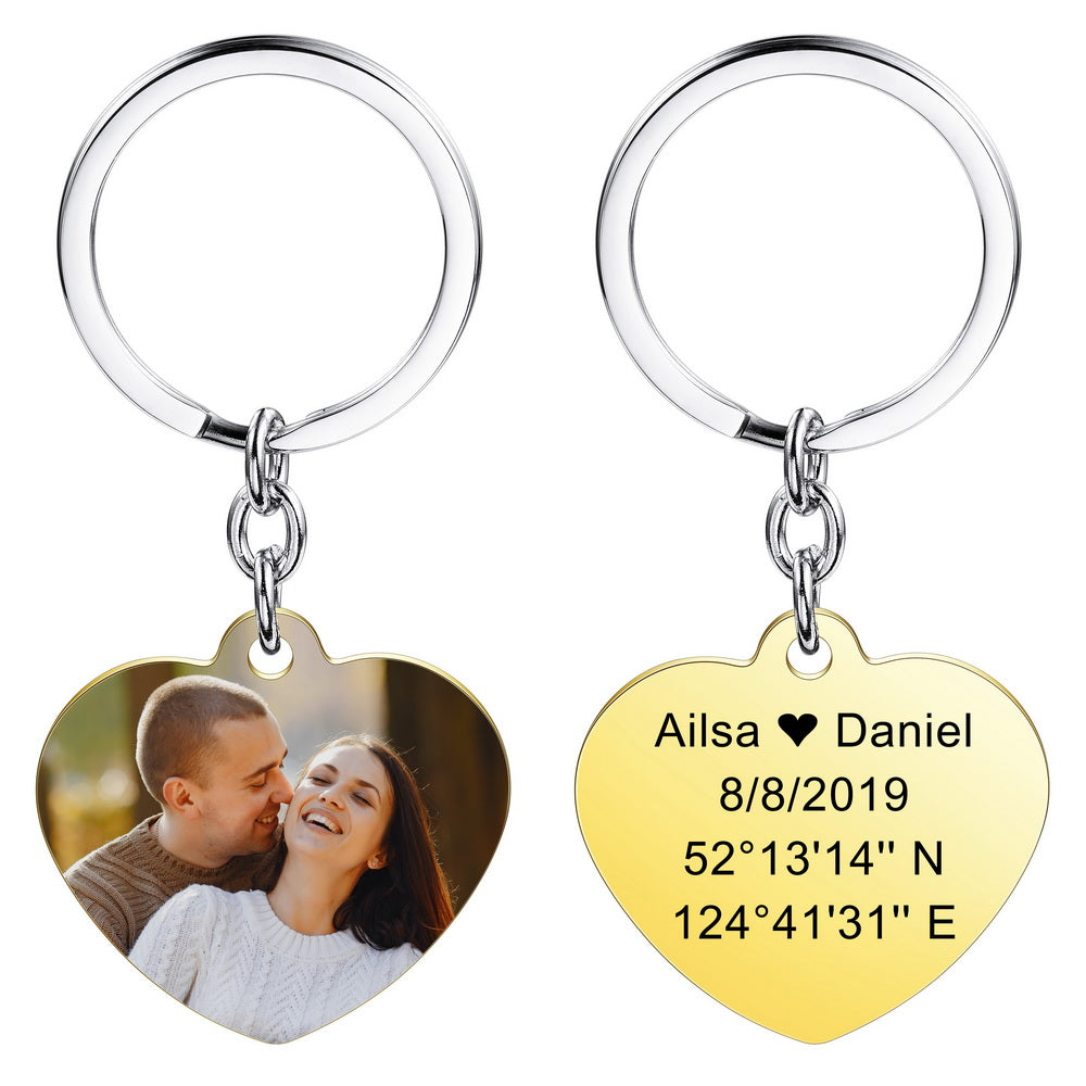 Custom Photo Heart Tag Key Chain in Stainless Steel-JUUR Personalized Jewelry