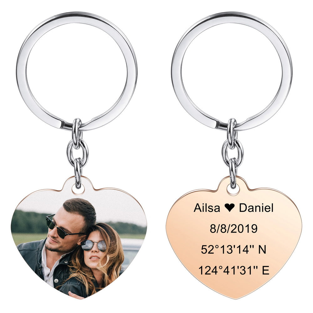 Custom Photo Heart Tag Key Chain in Stainless Steel-JUUR Personalized Jewelry