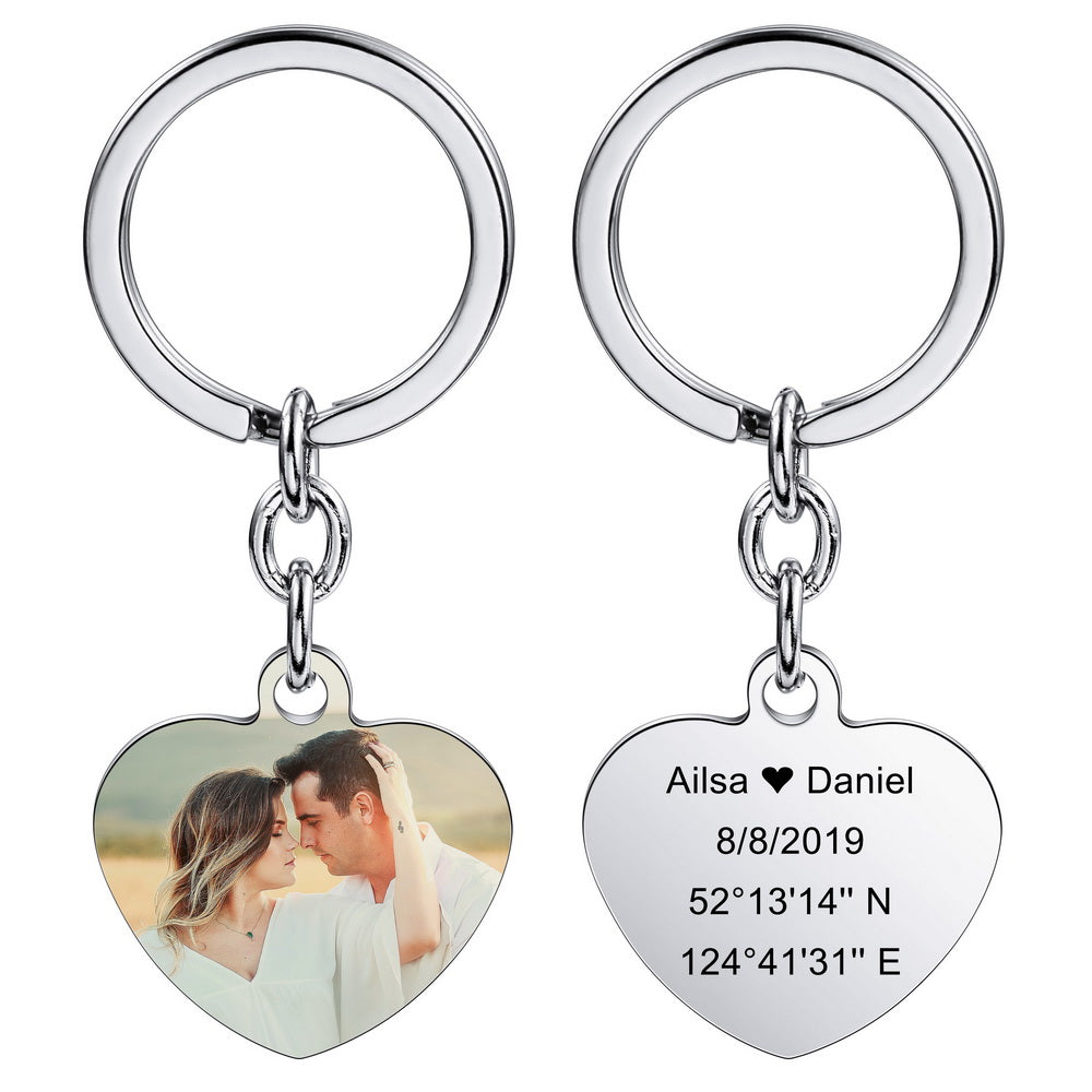 Custom Photo Heart Tag Key Chain in Stainless Steel-JUUR Personalized Jewelry