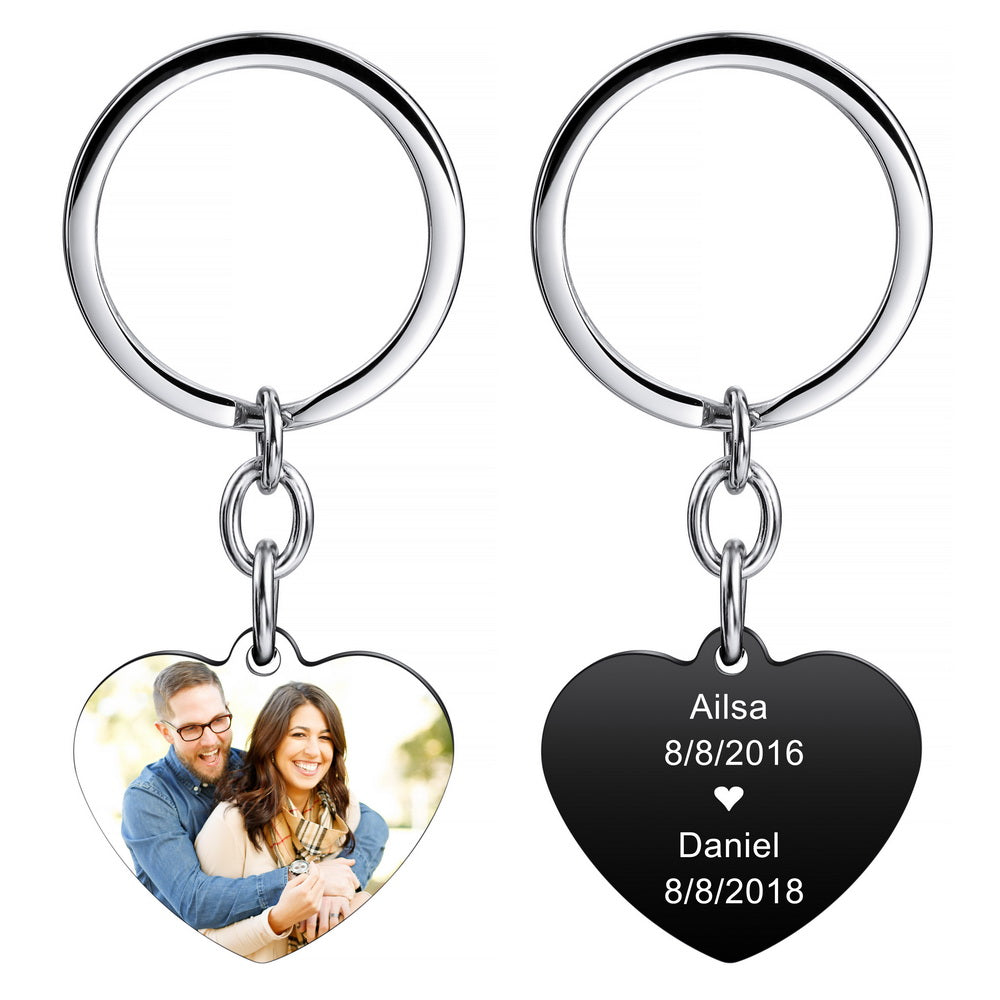 Custom Photo Heart Tag Key Chain in Stainless Steel-JUUR Personalized Jewelry