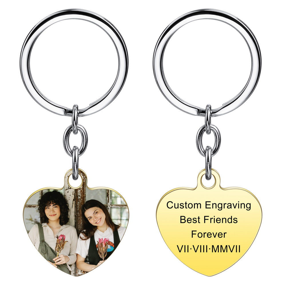 Custom Photo Heart Tag Key Chain in Stainless Steel-JUUR Personalized Jewelry