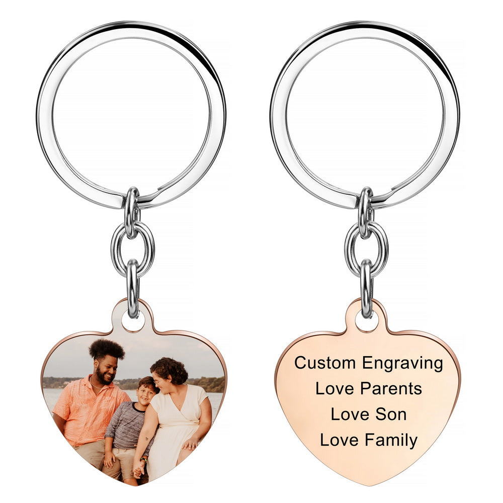 Custom Photo Heart Tag Key Chain in Stainless Steel-JUUR Personalized Jewelry