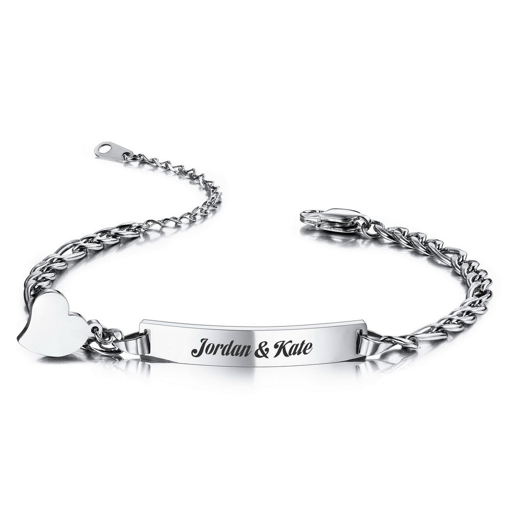 Customizable ID Bar Bracelet with Heart Charm-JUUR Personalized Jewelry