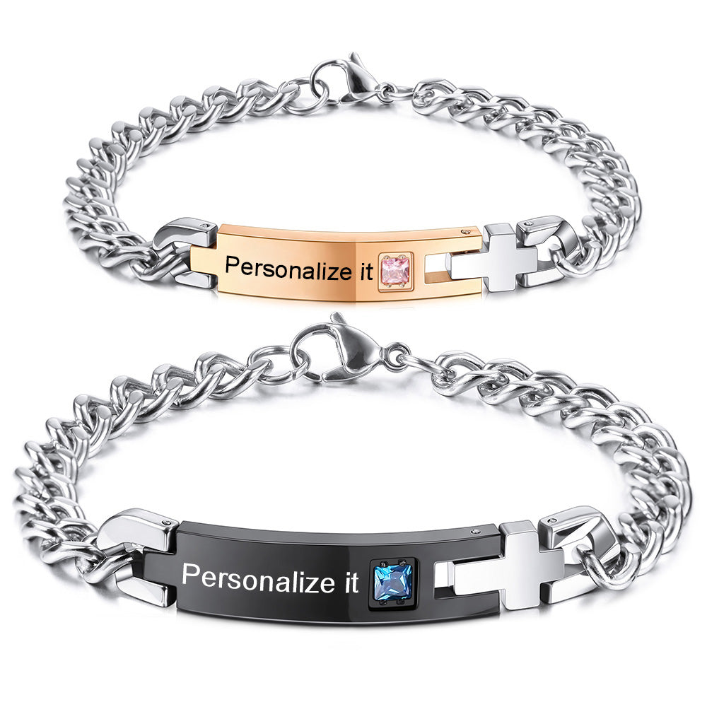 Personalized Bracelet Nameplate Date Engraved ID Matching Bracelets-JUUR Personalized Jewelry