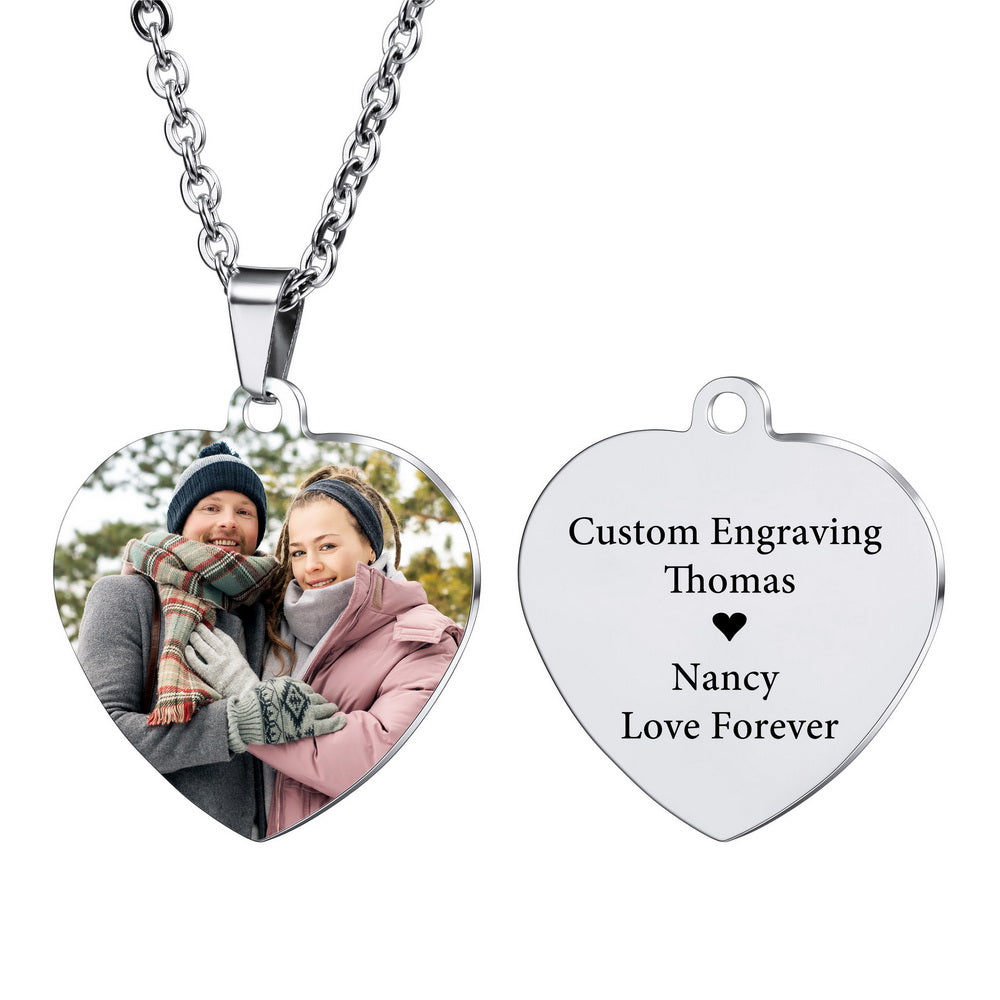 Personalized Photo Heart Pendant in Stainless Steel Lovers Jewelry-JUUR Personalized Jewelry