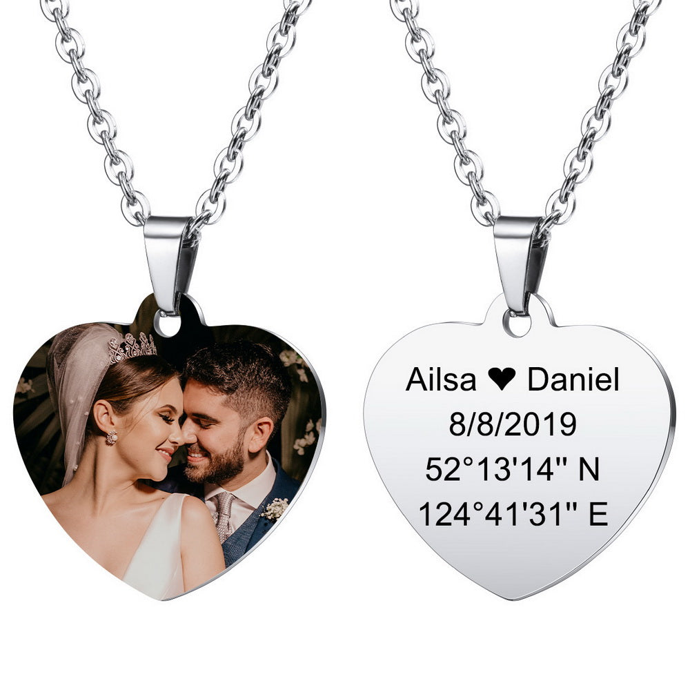 Personalized Photo Heart Pendant in Stainless Steel Lovers Jewelry-JUUR Personalized Jewelry