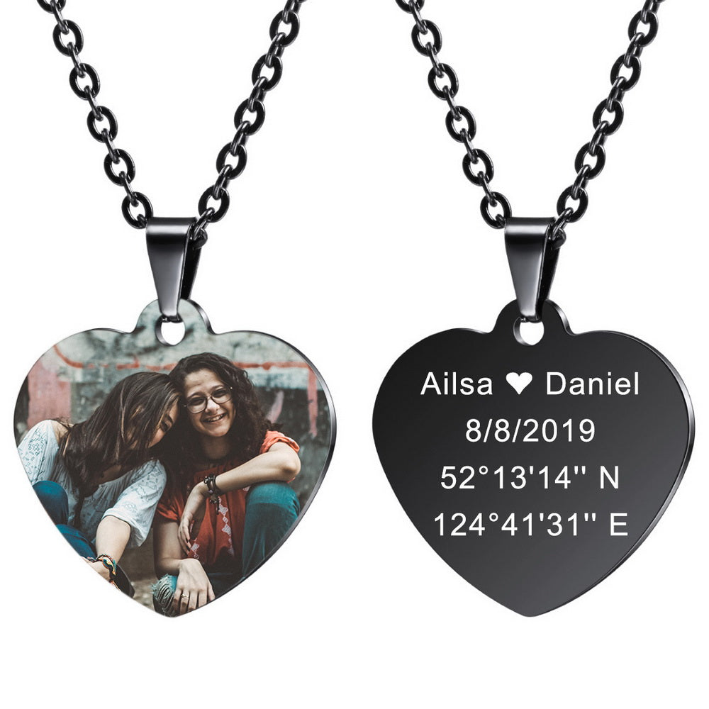 Personalized Photo Heart Pendant in Stainless Steel Lovers Jewelry-JUUR Personalized Jewelry