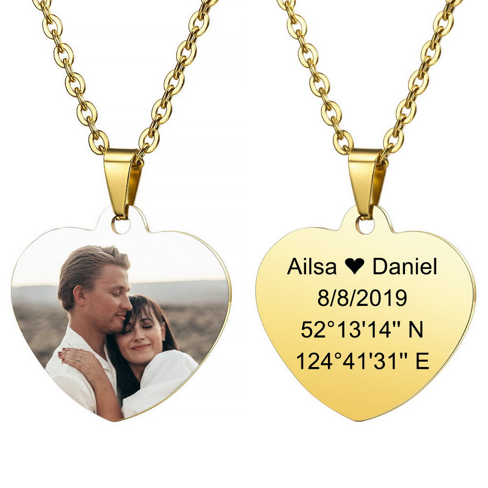 Personalized Photo Heart Pendant in Stainless Steel Lovers Jewelry-JUUR Personalized Jewelry