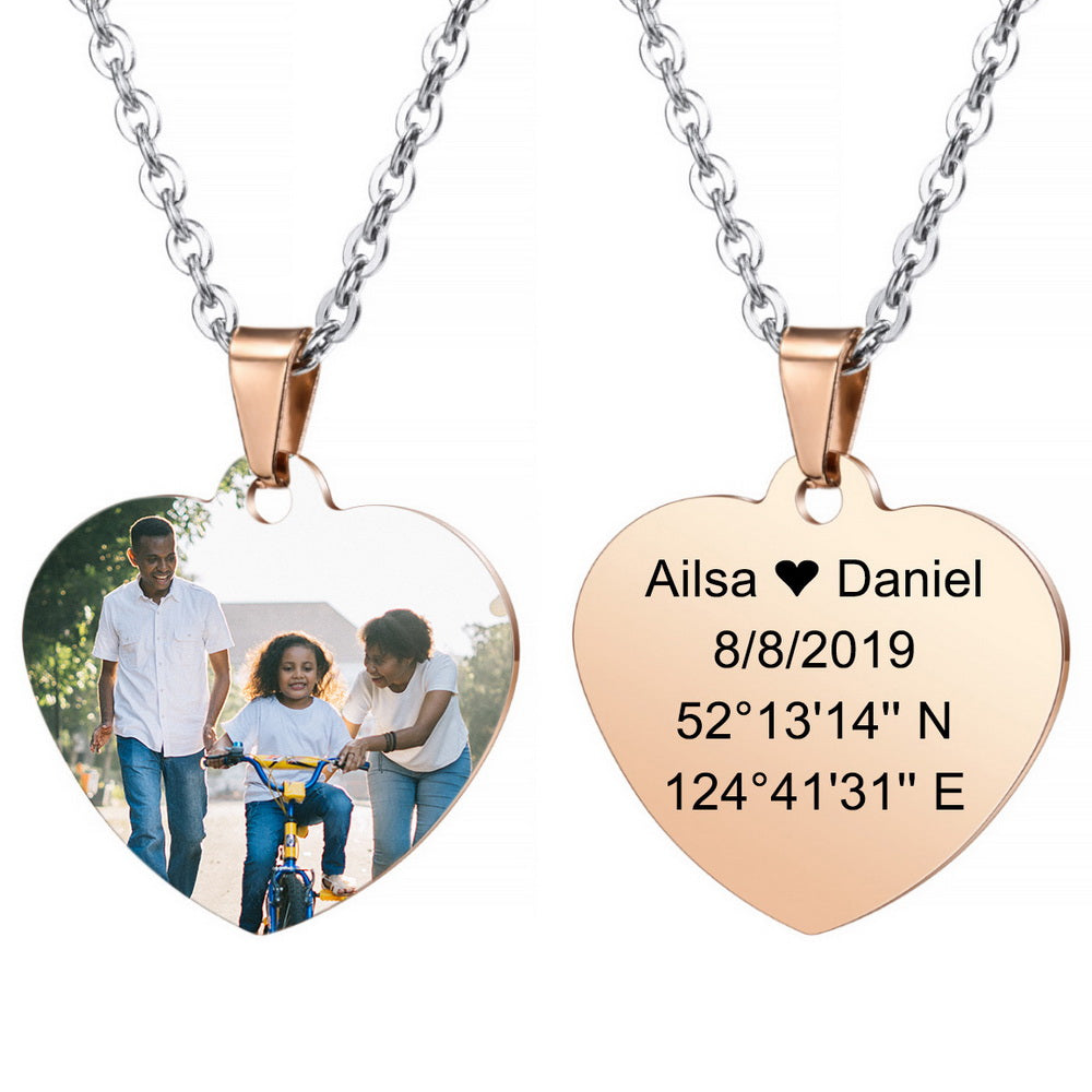 Personalized Photo Heart Pendant in Stainless Steel Lovers Jewelry-JUUR Personalized Jewelry