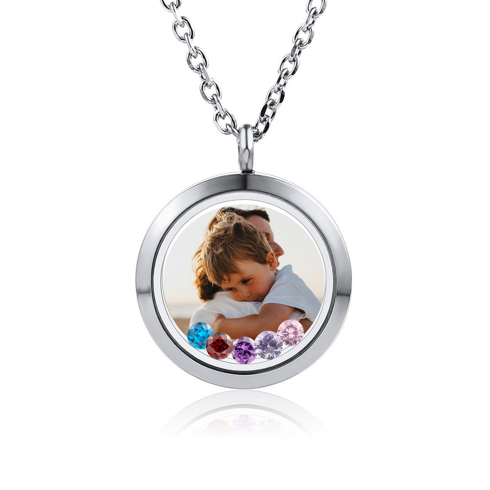 Personalized Photo Floating Charm Locket Necklace with 12 Crystals-JUUR Personalized Jewelry