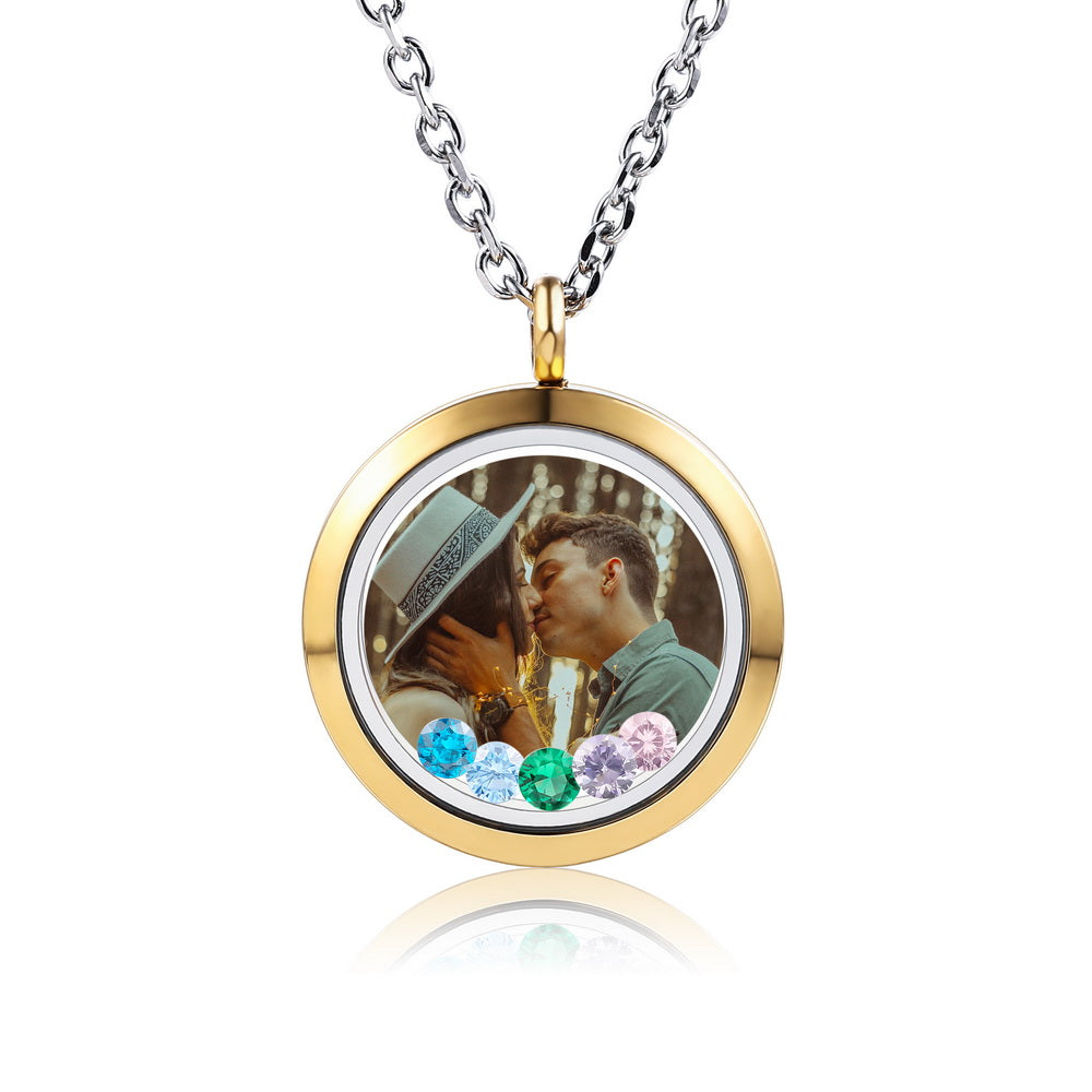 Personalized Photo Floating Charm Locket Necklace with 12 Crystals-JUUR Personalized Jewelry