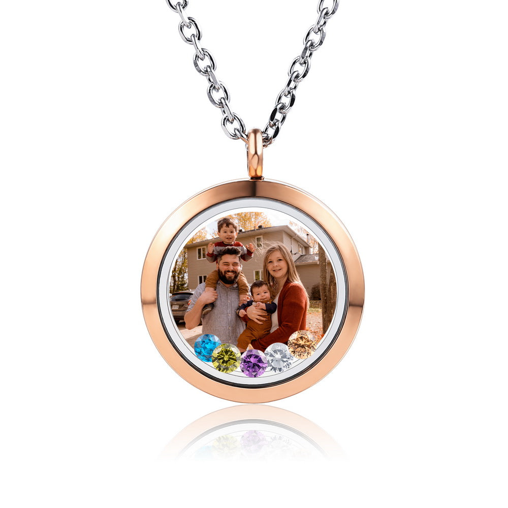 Personalized Photo Floating Charm Locket Necklace with 12 Crystals-JUUR Personalized Jewelry