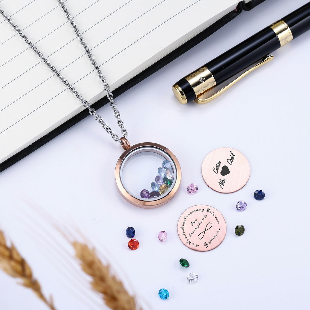 Personalized Photo Floating Charm Locket Necklace with 12 Crystals-JUUR Personalized Jewelry