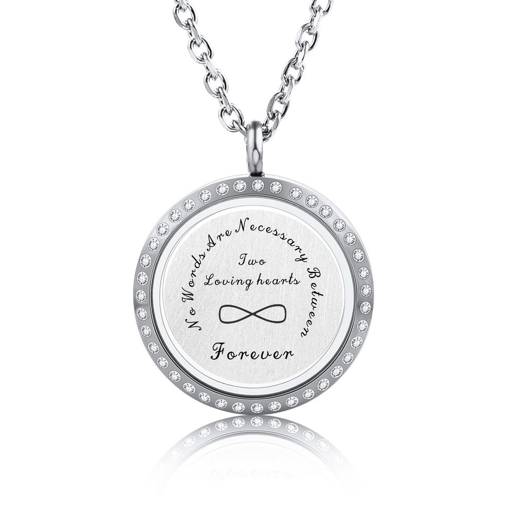 Personalized Text Floating Charm Crystals Locket Necklace with Zirconia-JUUR Personalized Jewelry