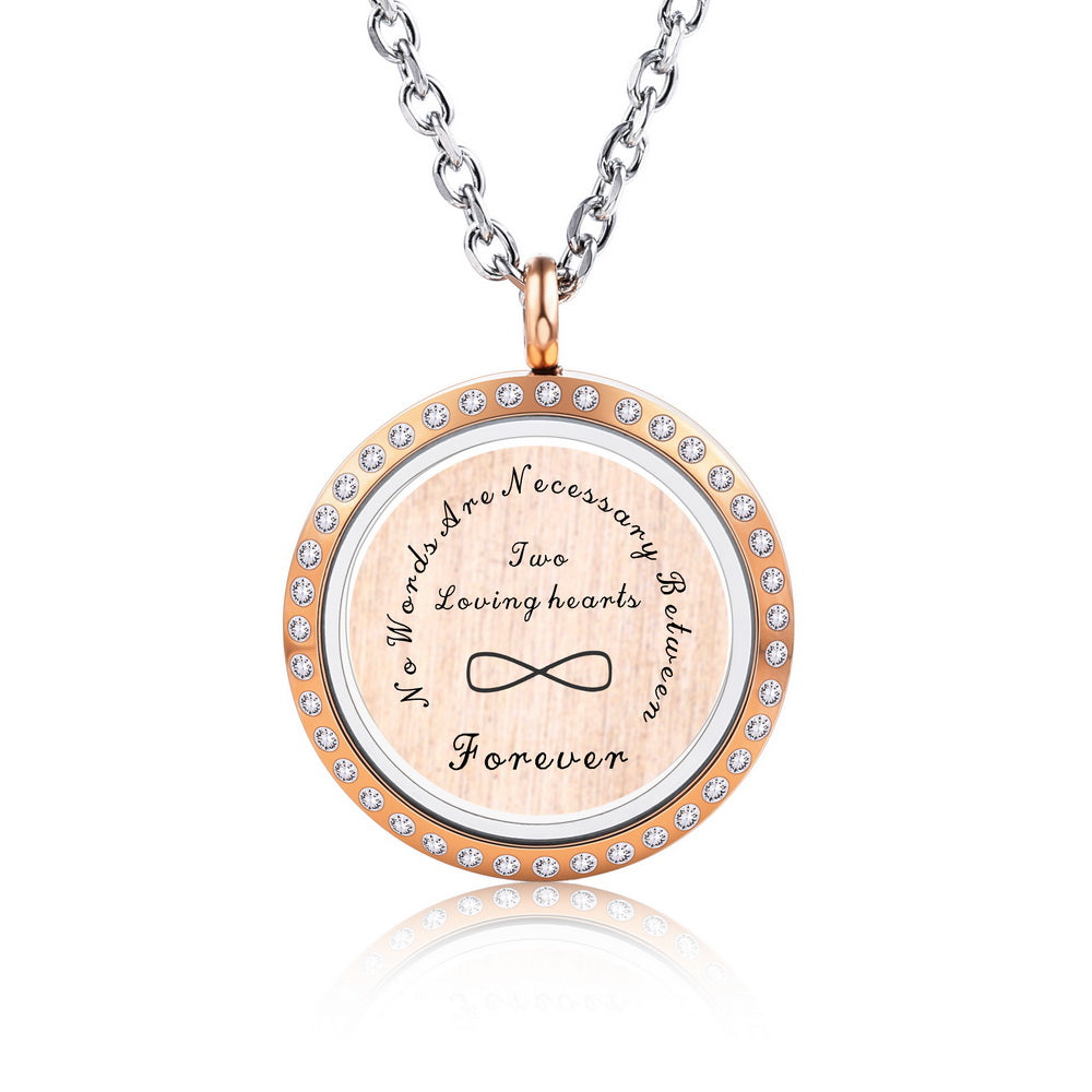 Personalized Text Floating Charm Crystals Locket Necklace with Zirconia-JUUR Personalized Jewelry