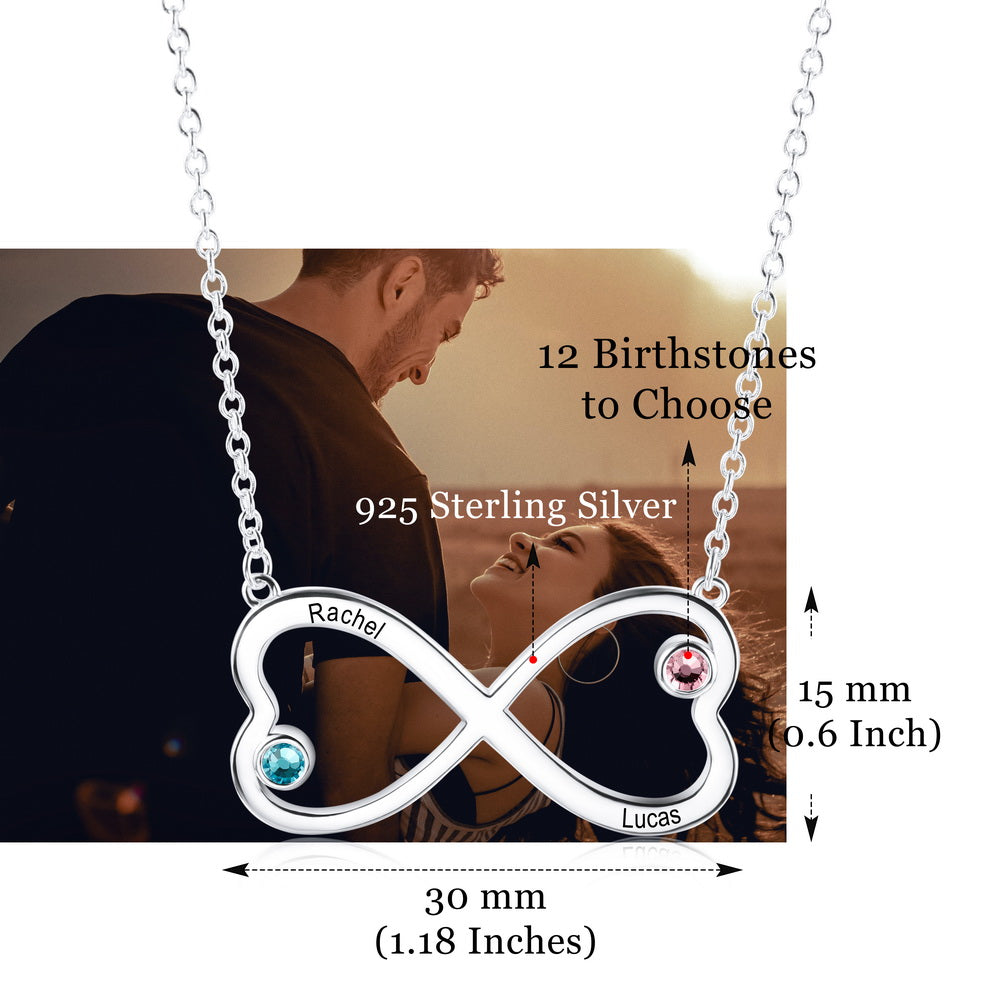 Custom Name Hearts Infinity Necklace in 925 Sterling Silver-JUUR Personalized Jewelry