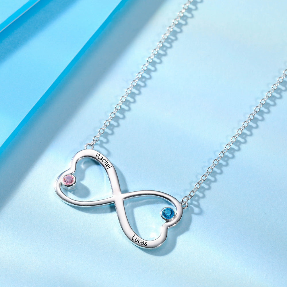 Custom Name Hearts Infinity Necklace in 925 Sterling Silver-JUUR Personalized Jewelry