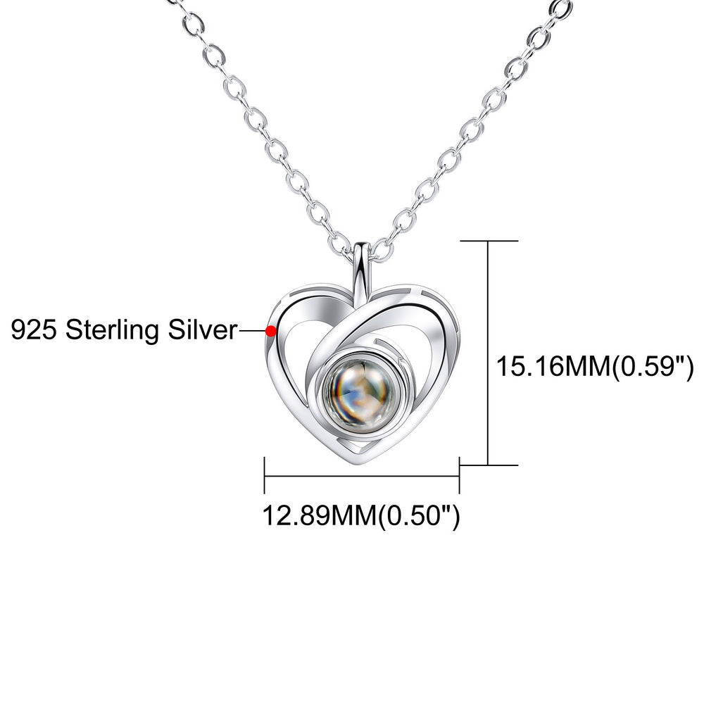 Personalized Picture Projection Pendant 925 Sterling Silver Necklace Heart-Shaped-JUUR Personalized Jewelry