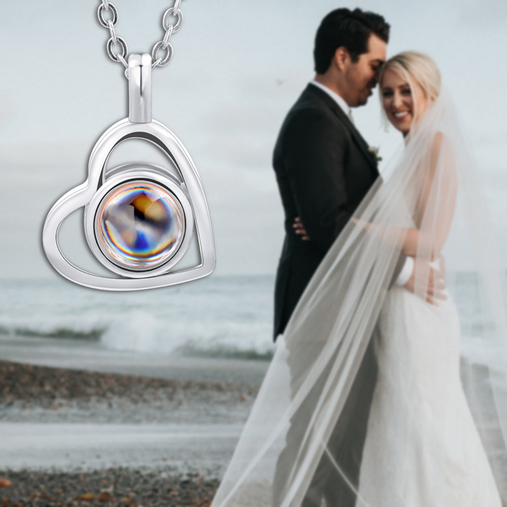 Personalized Photo Projection Heart-Shaped Necklace in 925 Sterling Silver-JUUR Personalized Jewelry