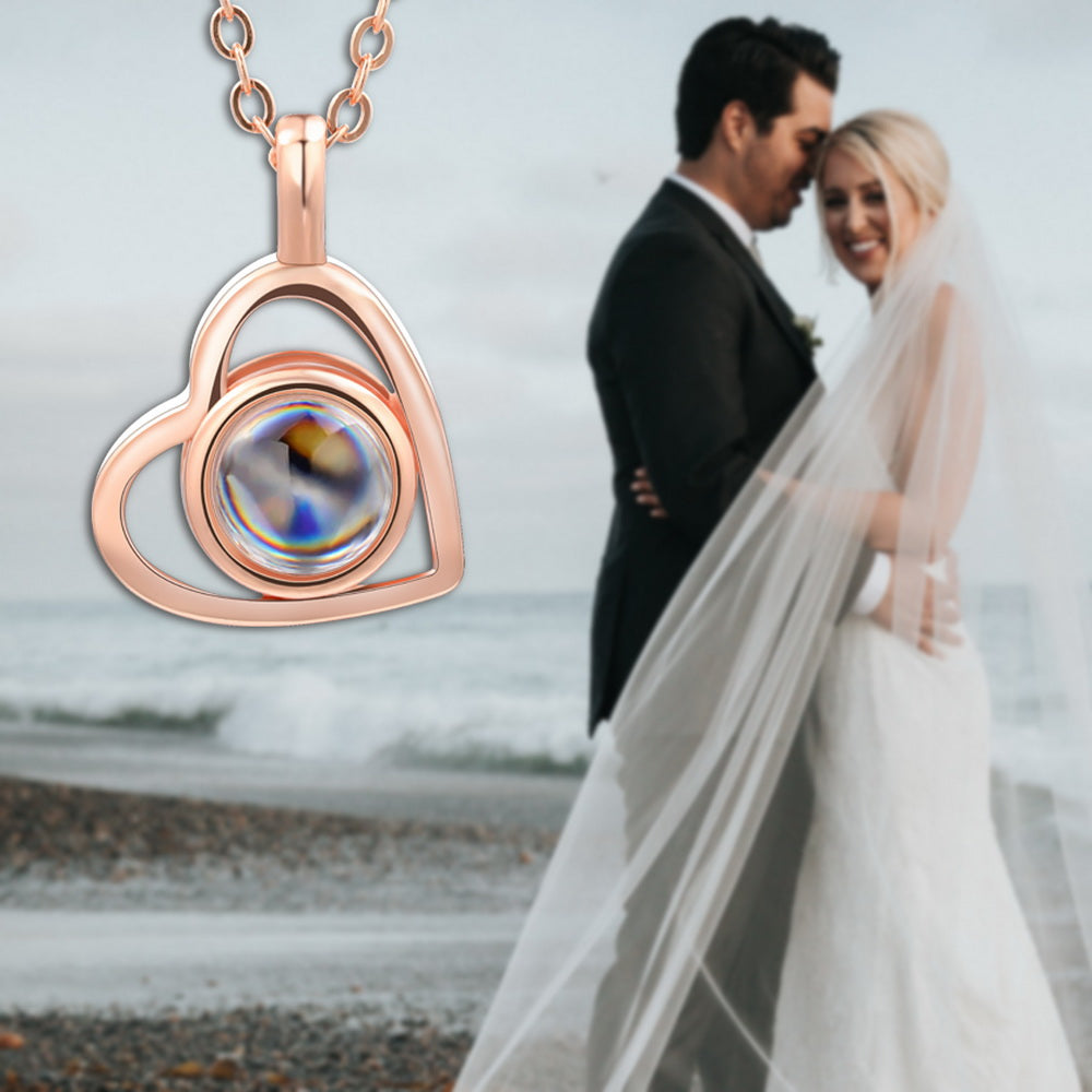 Personalized Photo Projection Heart-Shaped Necklace in 925 Sterling Silver-JUUR Personalized Jewelry