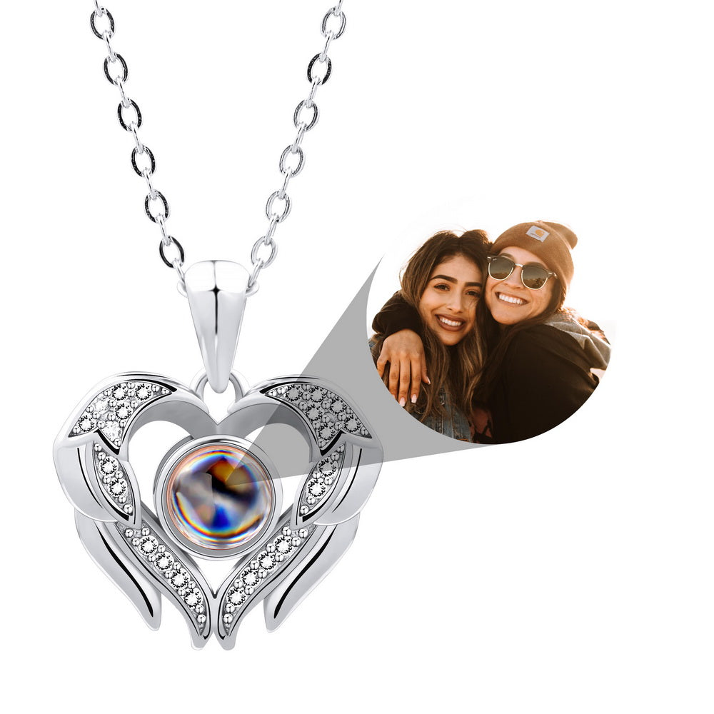 1pc Cross-border European And American Style Double Heart High-definition  Colorful Photo Projection Necklace, Sterling Silver Jewelry For Women Daily  Wear | SHEIN USA