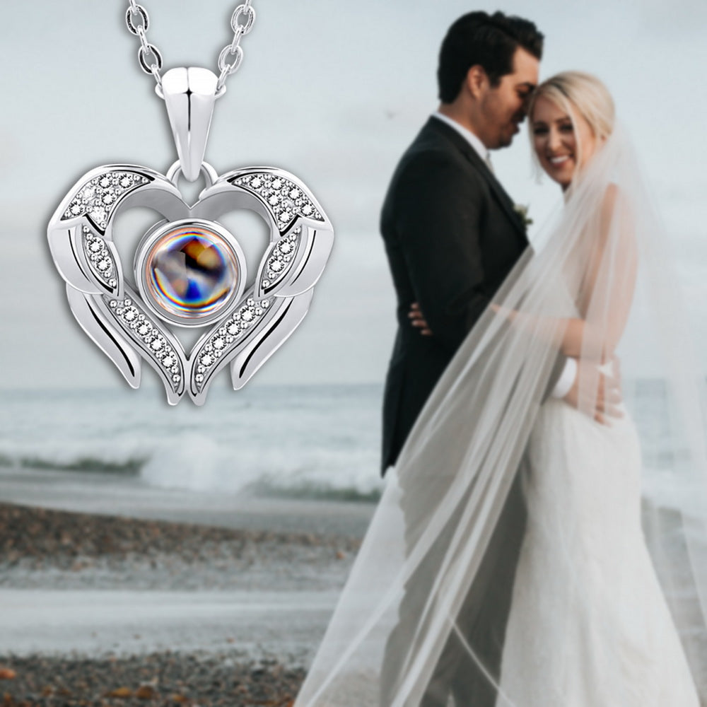 Custom Photo Angel Wings Projection Necklace in 925 Sterling Silver-JUUR Personalized Jewelry