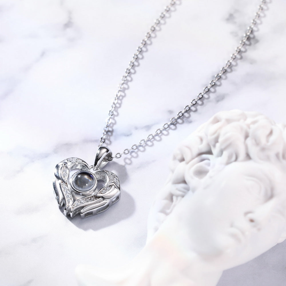 Custom Photo Angel Wings Projection Necklace in 925 Sterling Silver-JUUR Personalized Jewelry