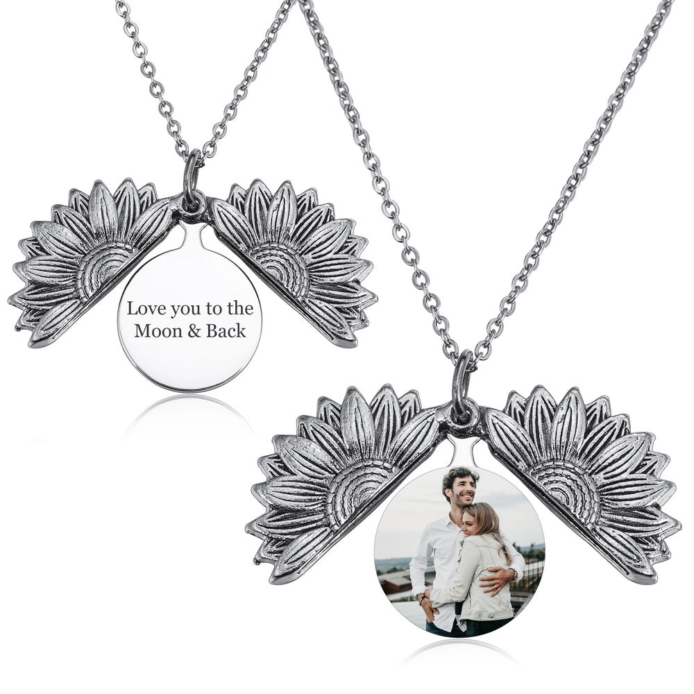 Custom Photo Sunflower Necklace Sister Mother's Gift in Stainless Steel & Alloy-JUUR Personalized Jewelry