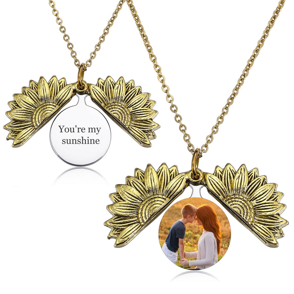 Custom Photo Sunflower Necklace Sister Mother's Gift in Stainless Steel & Alloy-JUUR Personalized Jewelry