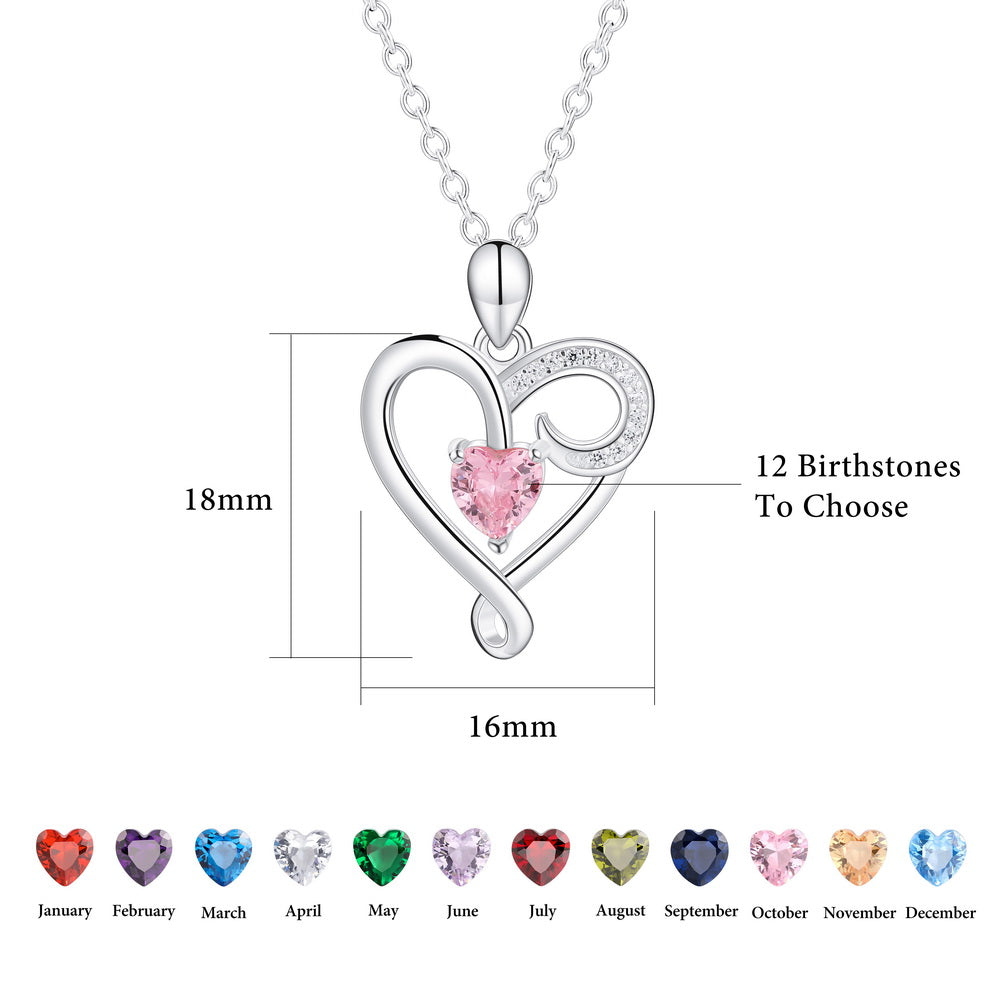 Personalized Engraved Names Heart Necklace 925 Sterling Silver with 1 Birthstone-JUUR Personalized Jewelry