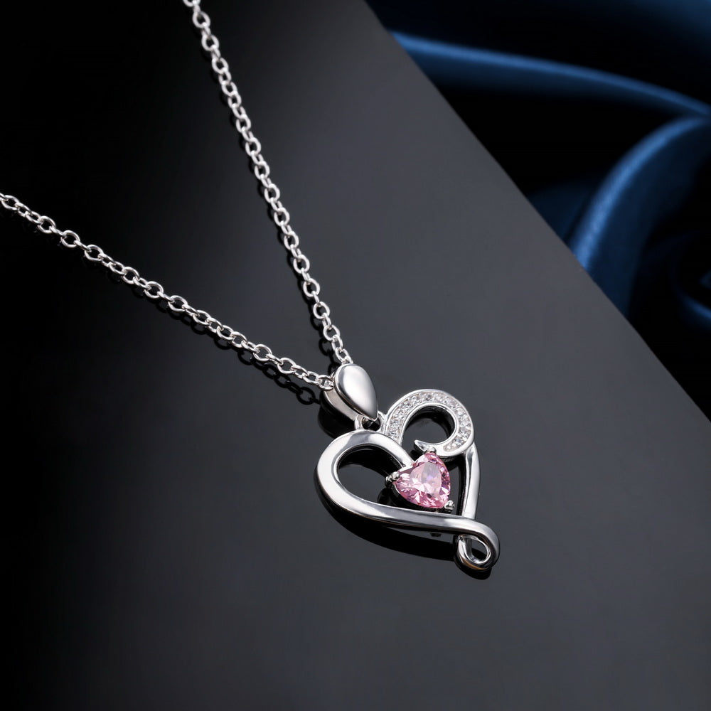 Personalized Engraved Names Heart Necklace 925 Sterling Silver with 1 Birthstone-JUUR Personalized Jewelry