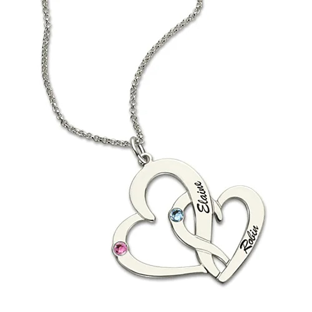 Two Interlocking Hearts Necklace Personalized with Names & Birthstones-JUUR Personalized Jewelry