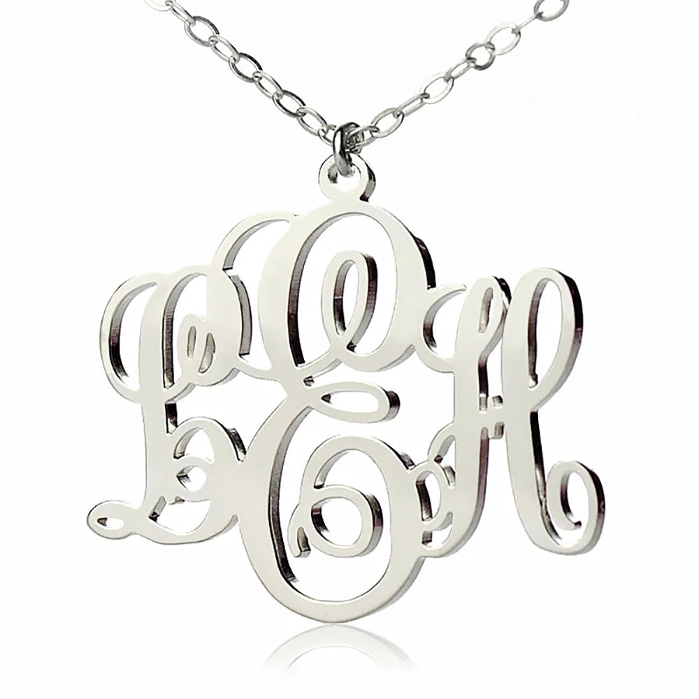 Personalized 3 Initial Letters Necklace Monogram Font 925 Sterling Silver-JUUR Personalized Jewelry