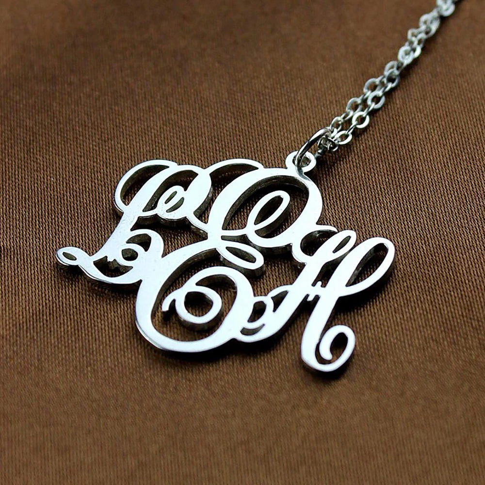 Personalized 3 Initial Letters Necklace Monogram Font 925 Sterling Silver-JUUR Personalized Jewelry