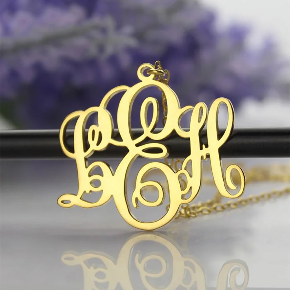 Personalized 3 Initial Letters Necklace Monogram Font 925 Sterling Silver-JUUR Personalized Jewelry