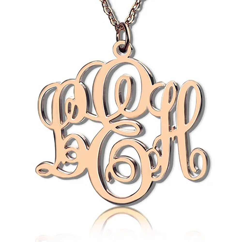 Personalized 3 Initial Letters Necklace Monogram Font 925 Sterling Silver-JUUR Personalized Jewelry