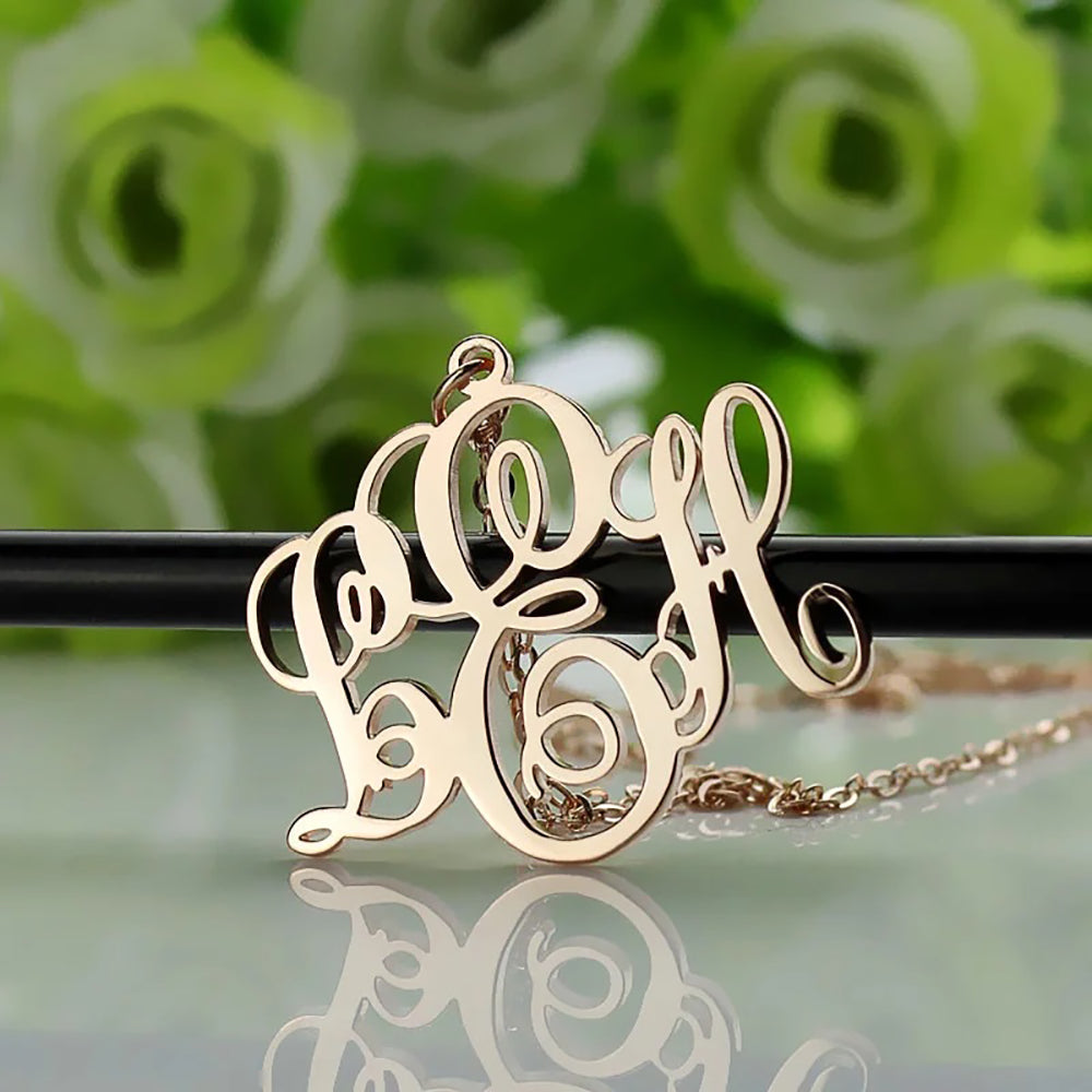 Personalized 3 Initial Letters Necklace Monogram Font 925 Sterling Silver-JUUR Personalized Jewelry