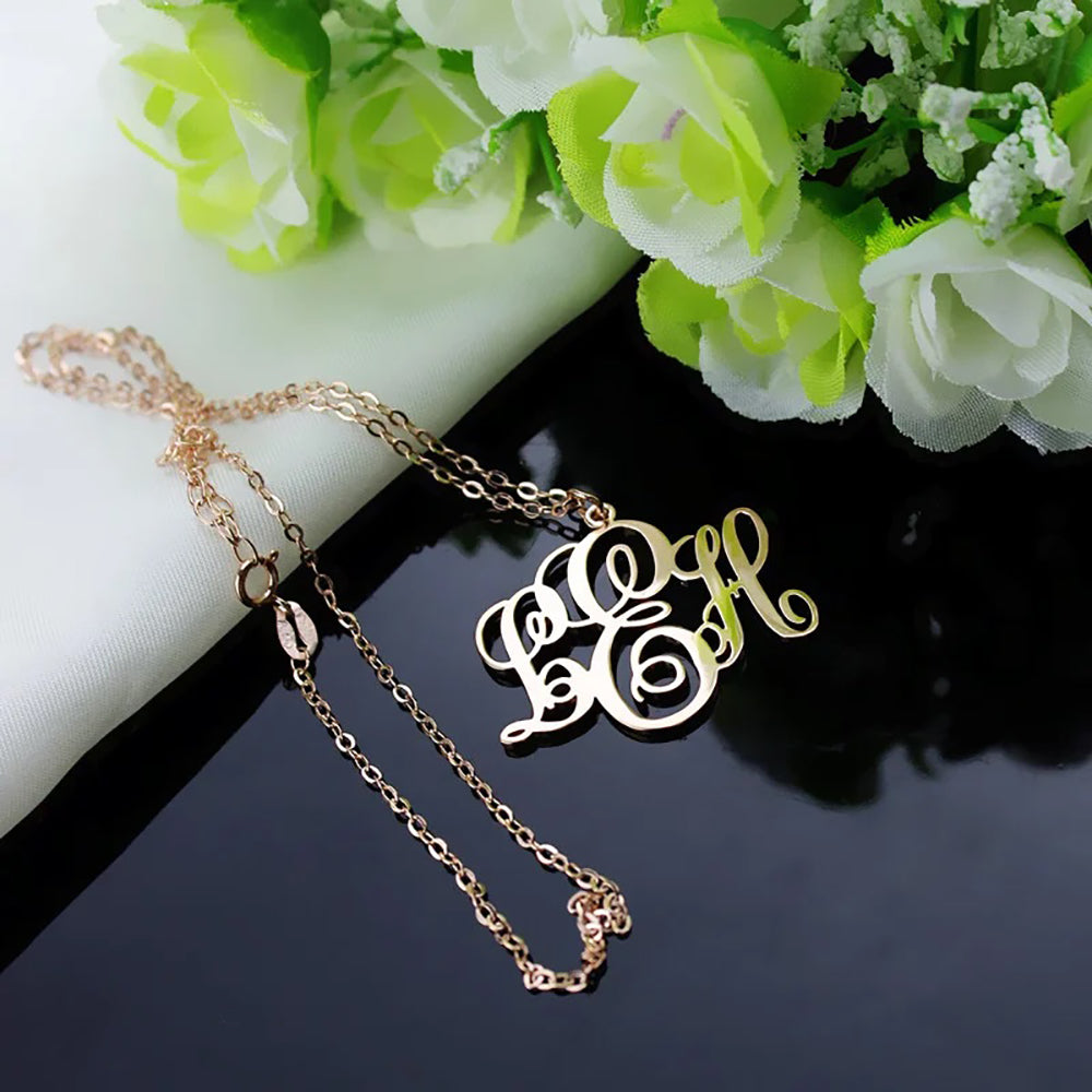 Personalized 3 Initial Letters Necklace Monogram Font 925 Sterling Silver-JUUR Personalized Jewelry