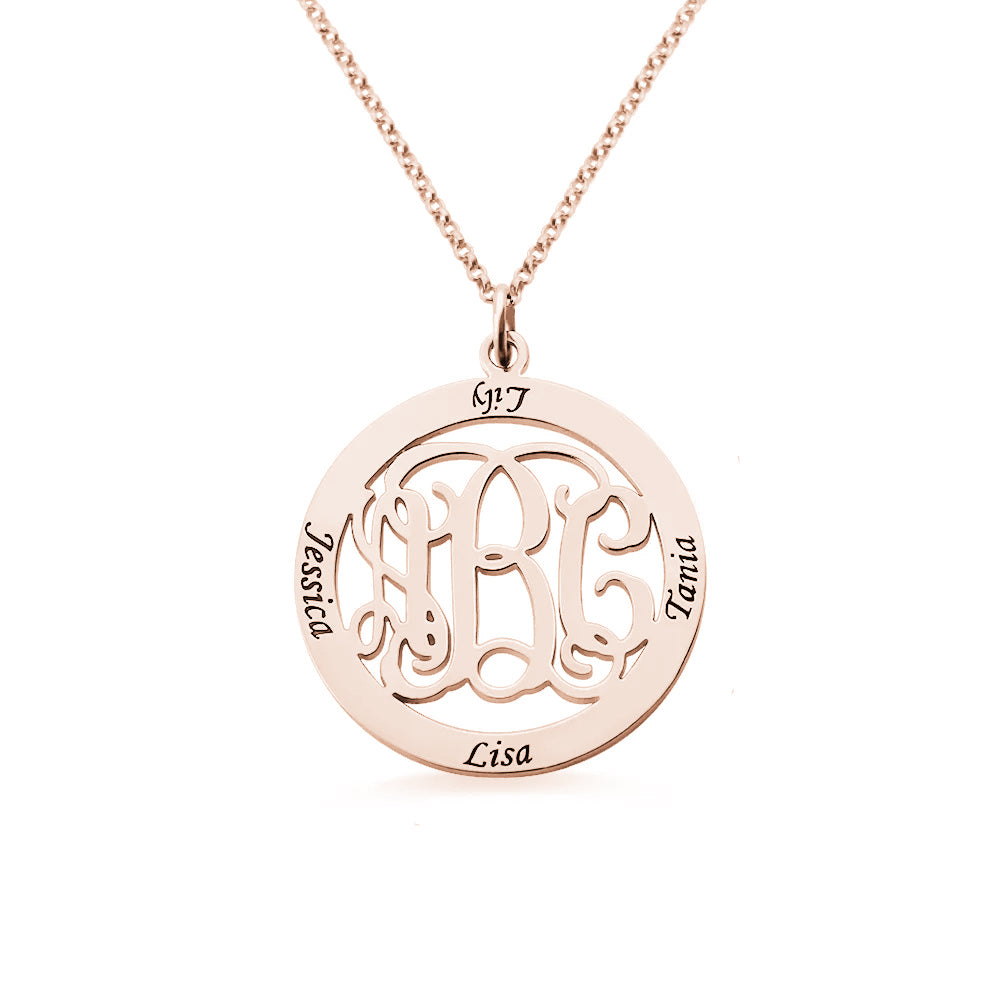 1-4 Names Engraved Family Circle Monogram Necklace in Sterling Silver-JUUR Personalized Jewelry